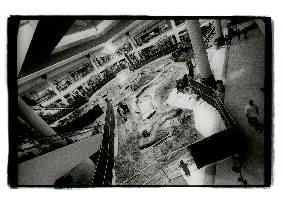 Sawcuts at center court laid open the guts of the mall right down to the piping